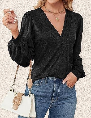 AGNES URBAN Womens V Neck Long Sleeve Tops Review: Casual Fall Shirts