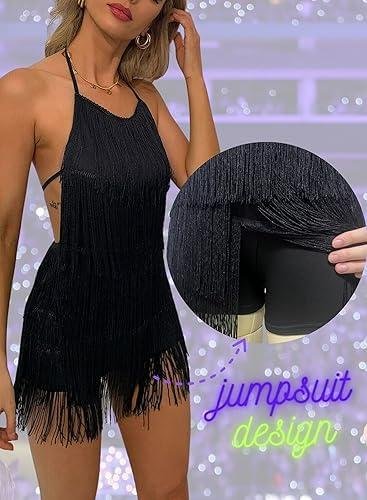 Stylish ⁤Review: Sexy Backless ​Fringe Dress Jumpsuit ‌- Womens Club Boho Tassel Tiered Halter Playsuit Festival Bodysuit Romper